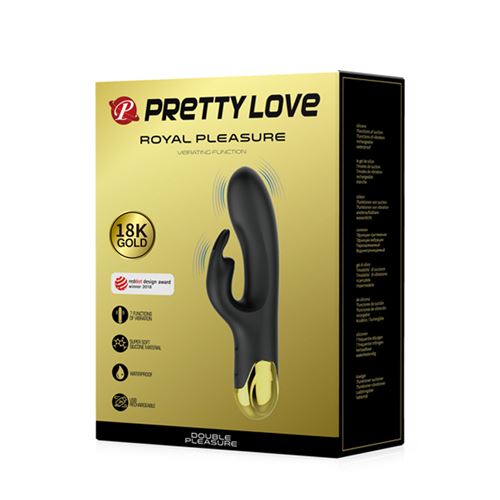 VIBRADOR GOLD  ROYAL PLEASURE DOBLE ESTIMULACIÓN CON 7 FUNCIONES EN SILICONA LÍQUIDA USB RECARGABLE