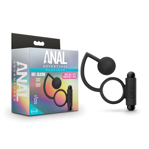 ANAL ADVENTURES PLATINUM - SILICONE ANAL BALL WITH VIBRATING C-RING - BLACK