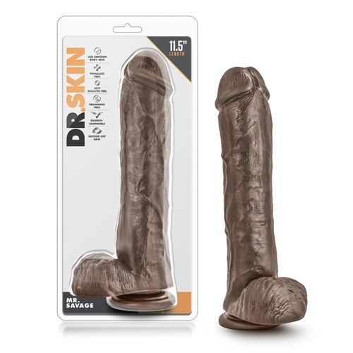 DR. SKIN - MR. SAVAGE - 11.5 INCH DILDO WITH SUCTION CUP - CHOCOLATE