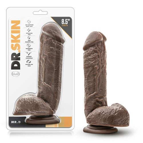 DR. SKIN - MR. D - 8.5 INCH DILDO WITH SUCTION CUP - CHOCOLATE