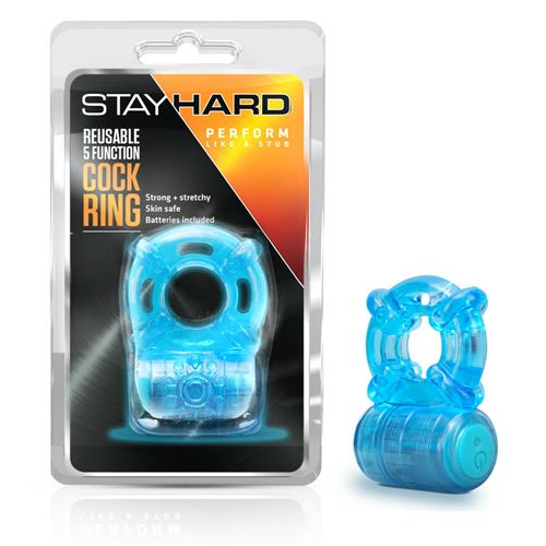 STAY HARD - REUSABLE 5 FUNCTION COCK RING - BLUE