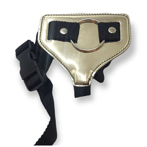 CINTURÓN FEMENINO PARA DILDO -CON ARO 5CM - CORREA REGULABLE - DORADO