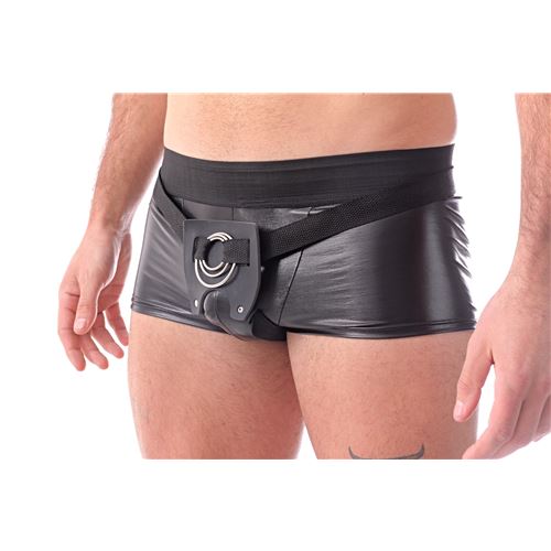 CINTURÓN-ARNÉS MASCULINO 3 EN 1 CON AROS INTERCAMBIABLES - JUGAR EN PAREJA DOBLE PENETRACIÓN - NEGRO Y CORREA REGULABLE.
