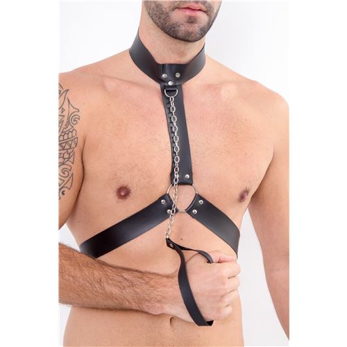 PECHERA CON COLLAR Y CORREA DE CADENA - UNISEX - ECO-CUERO