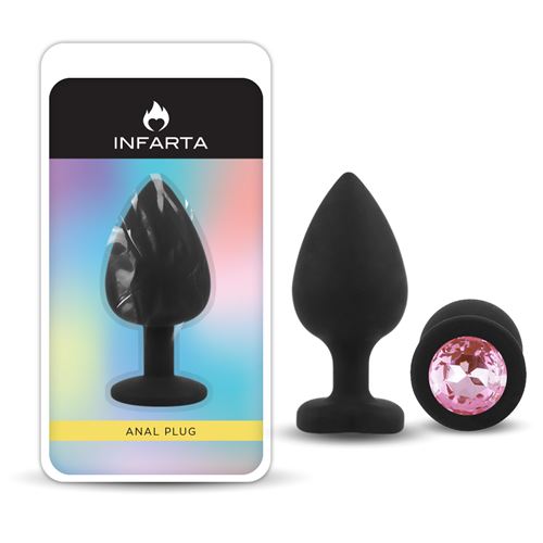 ANAL PLUG GEMMO SILICONE MEDIUM BLACK PLUG - PINK DIAMOND