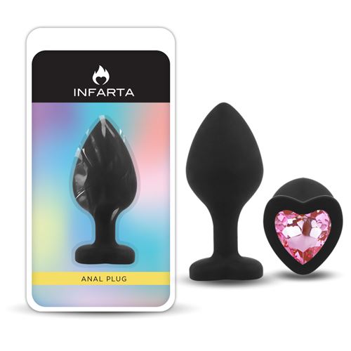 ANAL PLUG HEART LOVE SILICONE MEDIUM BLACK PLUG - PINK DIAMOND