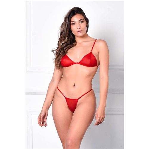 CONJUNTO DE TUL CORPIÑO TANGA  ROJO